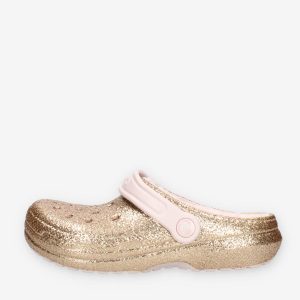 Crocs Classic Lined Glitter Clog Kid Sandali glitterati oro con ecopelliccia