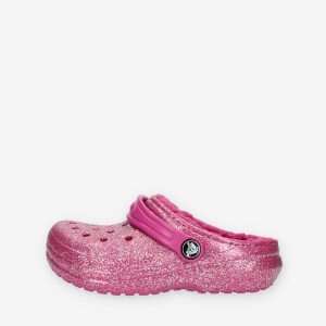 Crocs Classic Lined Glitter Clog Kid Sandali glitterati fuxia con ecopelliccia
