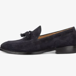 Mocassino con nappine in suede blu scuro