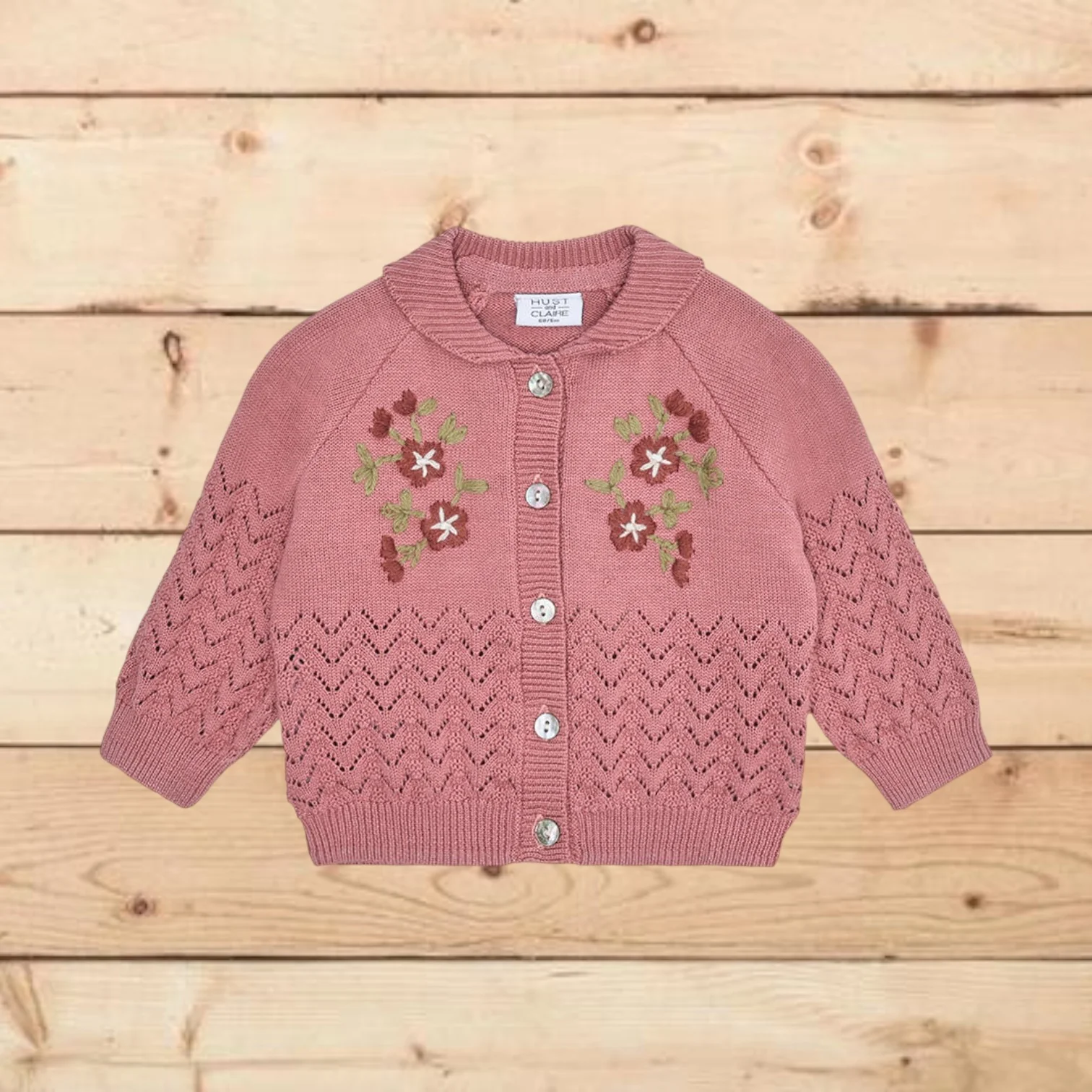 Cardigan in maglia con ricami rosa fiori bordeaux - immagine 2