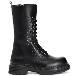 Stivali CafèNoir donna ecopelle nero applicazioni e zip