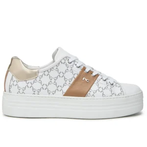 Sneakers NeroGiardini donna pelle bianco fascia beige suola platform