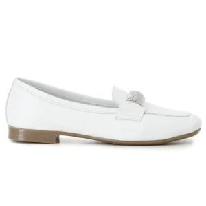 Mocassino CafèNoir donna pelle bianco fibia brillanti