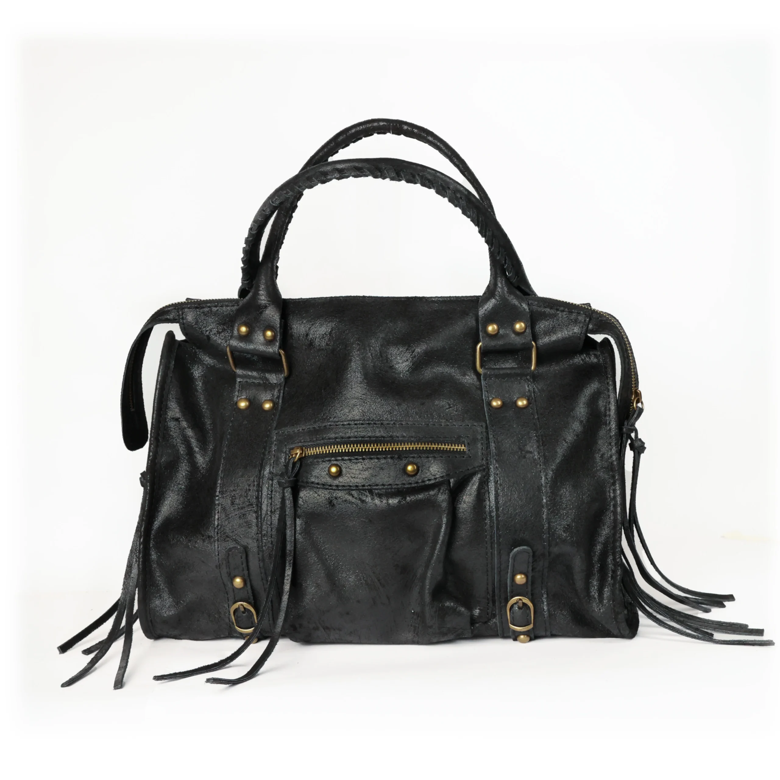Borsa Maxi Bag pelle graffiata nera - immagine 2
