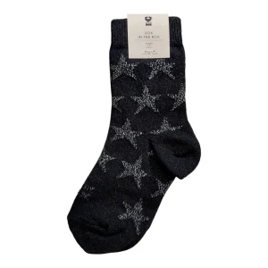 Calzini corti nero glitterato con stelle argento glitter