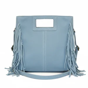 Borsa Maxi Suede con frange azzurro