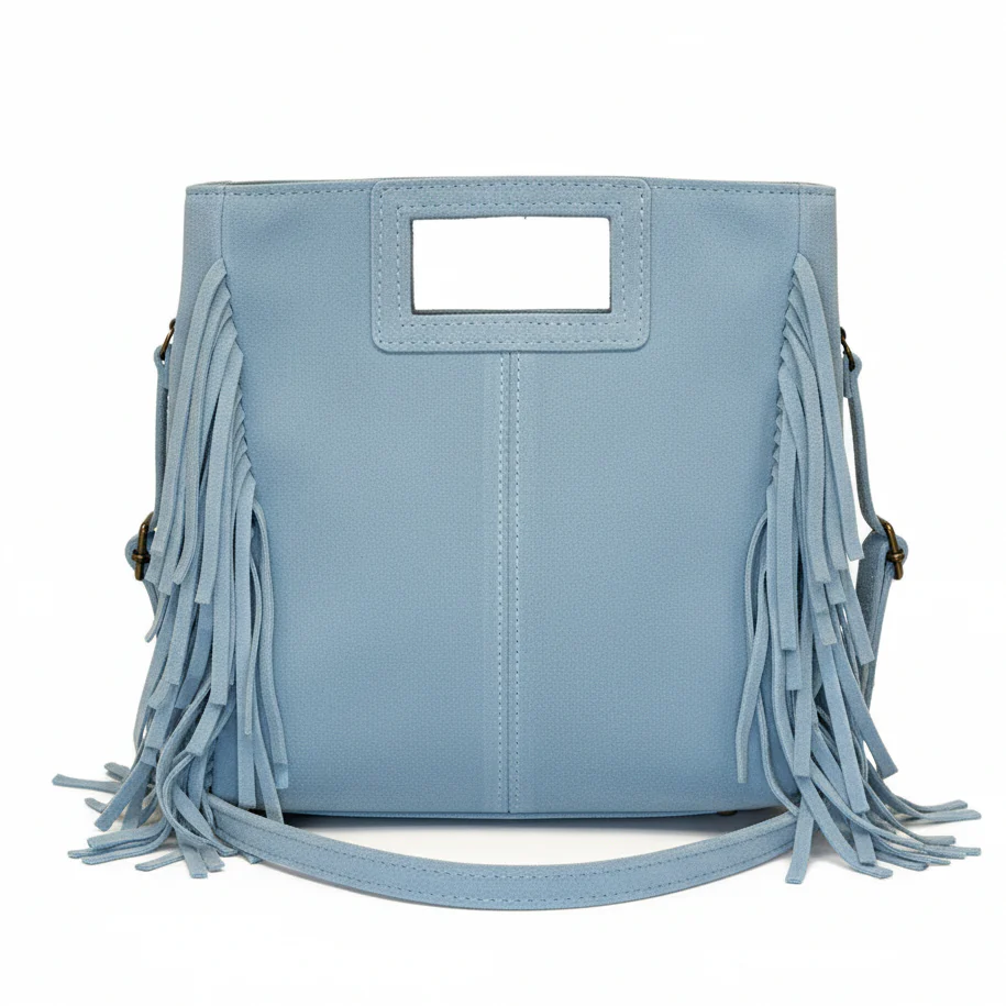 Borsa Maxi Suede con frange azzurro