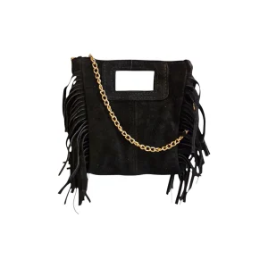 Borsa mini Suede con frange nero