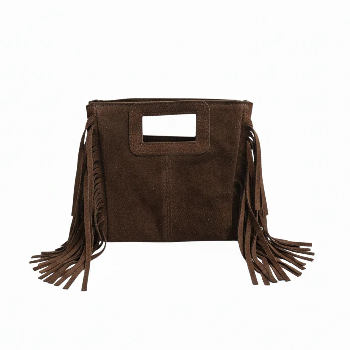 Borsa mini Suede con frange testa di moro