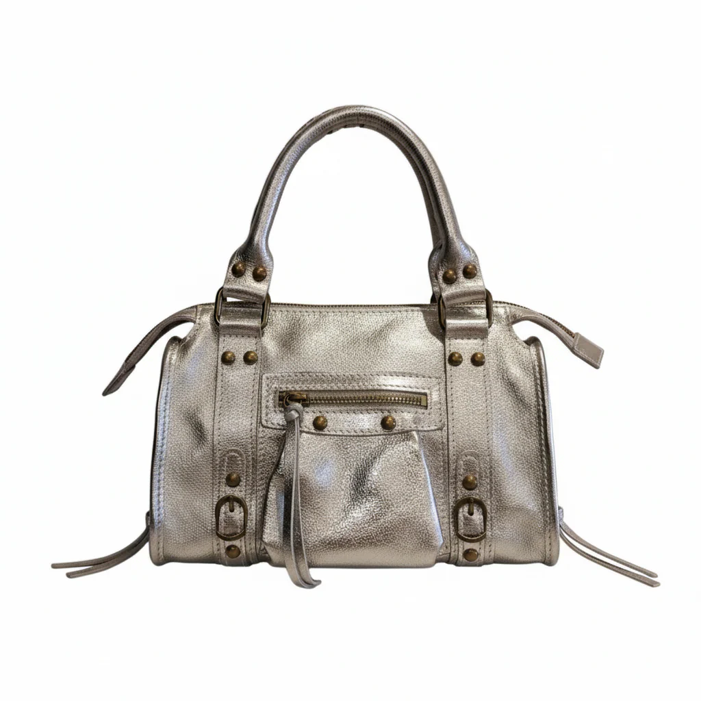 Borsa Mini Bag pelle laminata argento - immagine 2