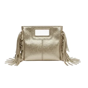 Borsa mini con frange laminato oro