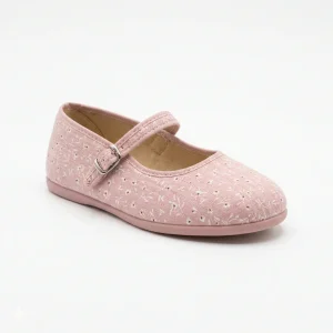Ballerine in cotone matellassé rosa con fiori