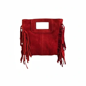 Borsa mini Suede con frange rosso
